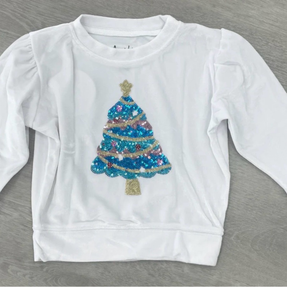 Festive White Kids Sweatshirt with Christmas Tree Design